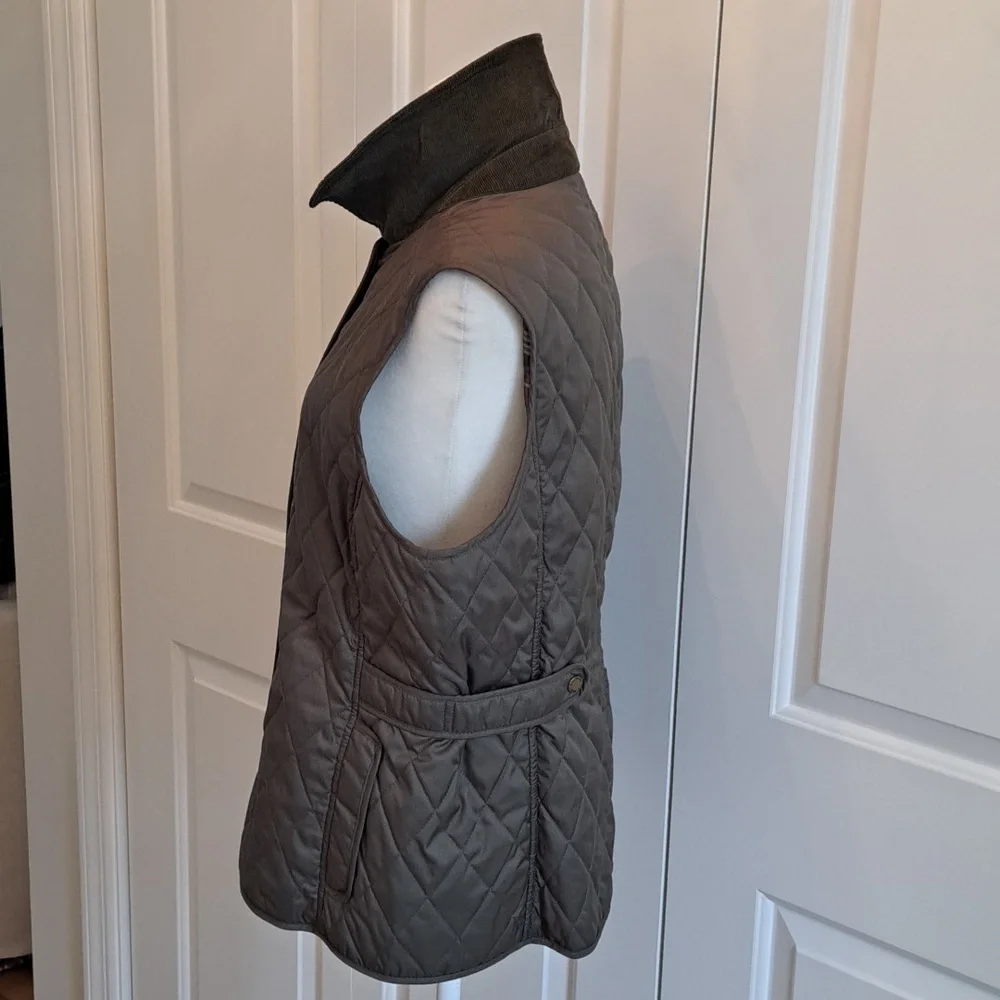 L.L.Bean Womens Classic Preppy Quilted Olive Green Field/Utility Vest Zip/Snap M